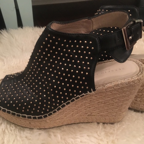 Kenneth Cole Gold Studded black leather espadrille - Picture 7 of 11